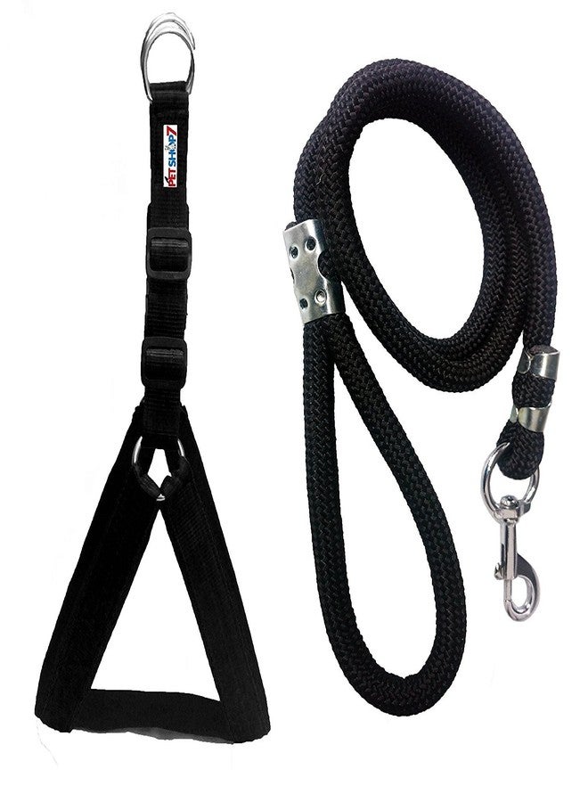 Skora Nylon Padded Black Adjustable Dog Harness & Leash Rope 1 Inch for Medium Size Pet (Chest Size : 24-29) - Image 1